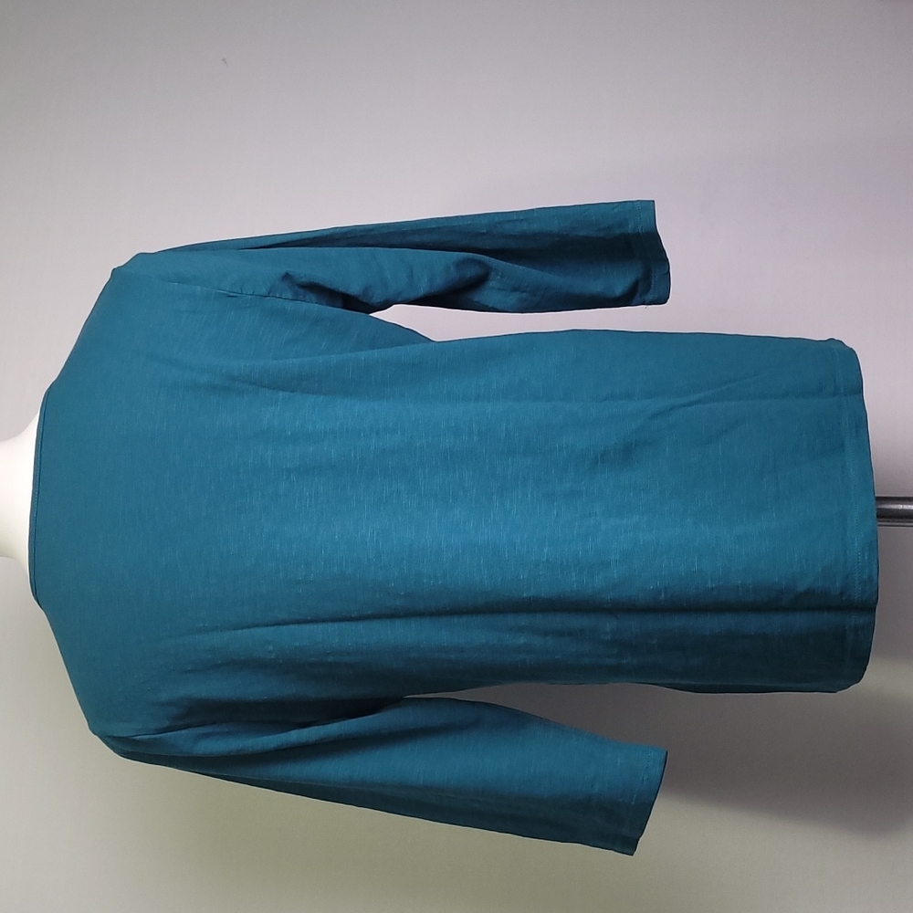 COLD WATER CREEK TEAL BLOUSE 3/4 SLEEVE SEQUIN DETAIL NECK SIZE L - Picture 3 of 12